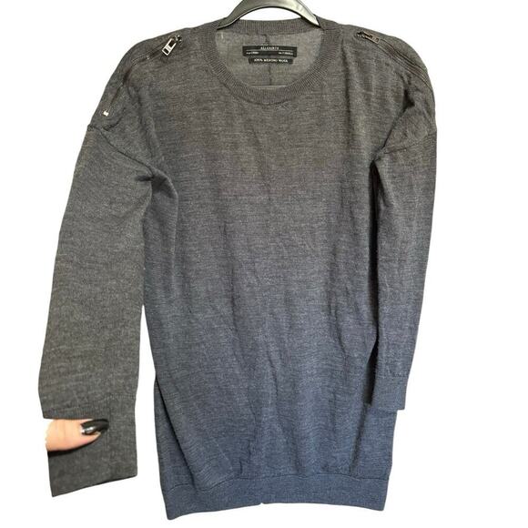 AllSaints Novara Jumper Dress Sweater Wool Pullover Cutout Charcoal Gray Size XS - Picture 3 of 12